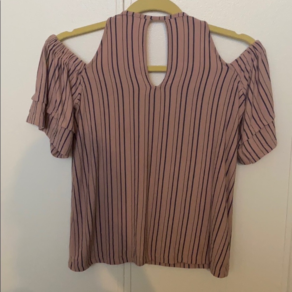 Cold Shoulder Pinky and Navy Stripe Top